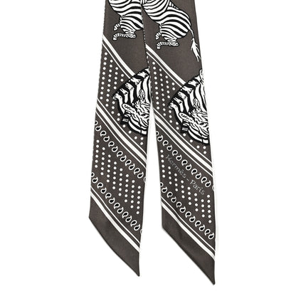 Hermes Silk Les Zebres Twilly Gris Taupe Black White 2 of 4