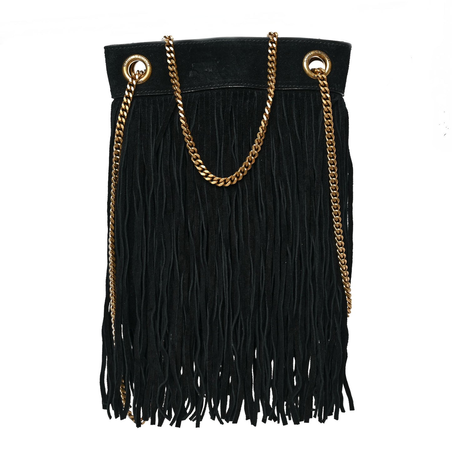 Suede Calfskin Small Grace Fringed Hobo Bag Rope Black
