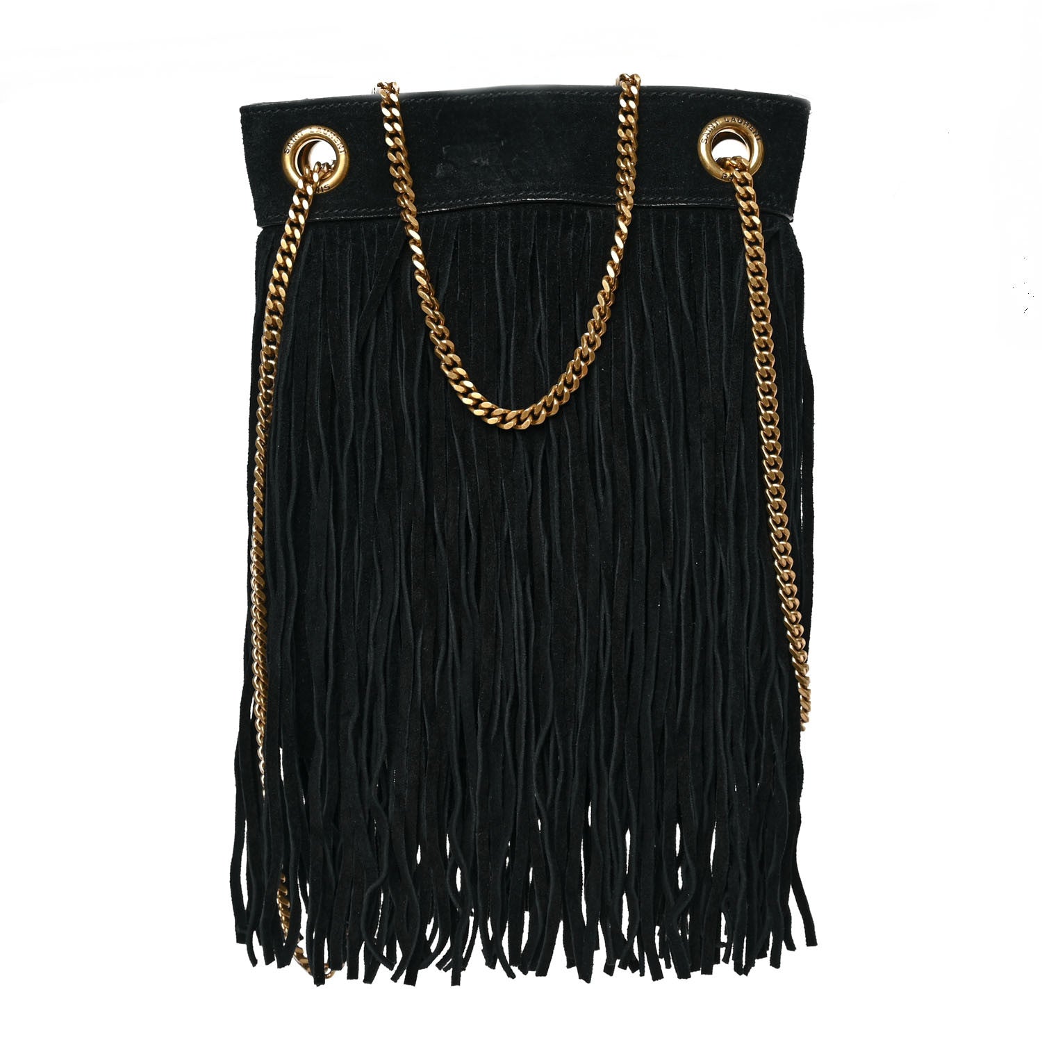 Saint Laurent Suede Calfskin Small Grace Fringed Hobo Bag Rope Black 1 of 7