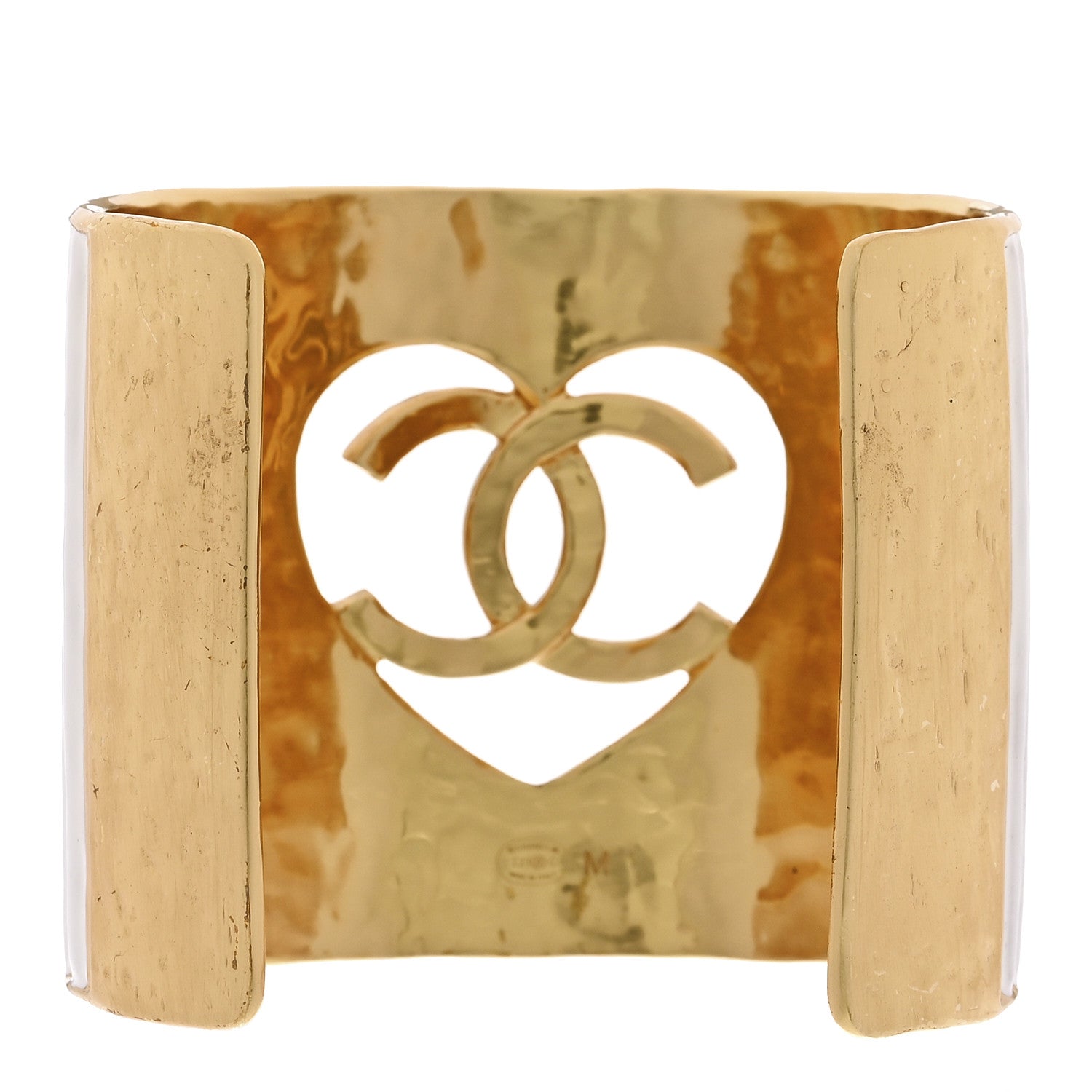 Chanel Crystal Heart CC Cuff Bracelet M Gold White 2 of 4