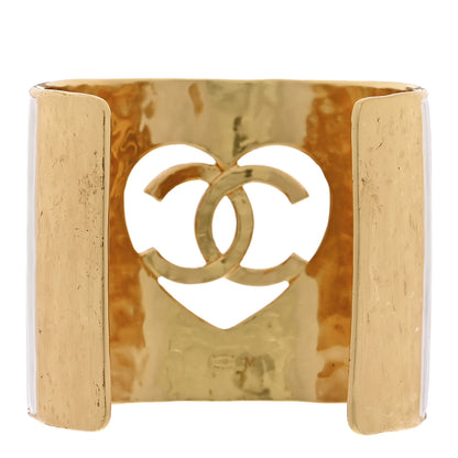 Chanel Crystal Heart CC Cuff Bracelet M Gold White 2 of 4