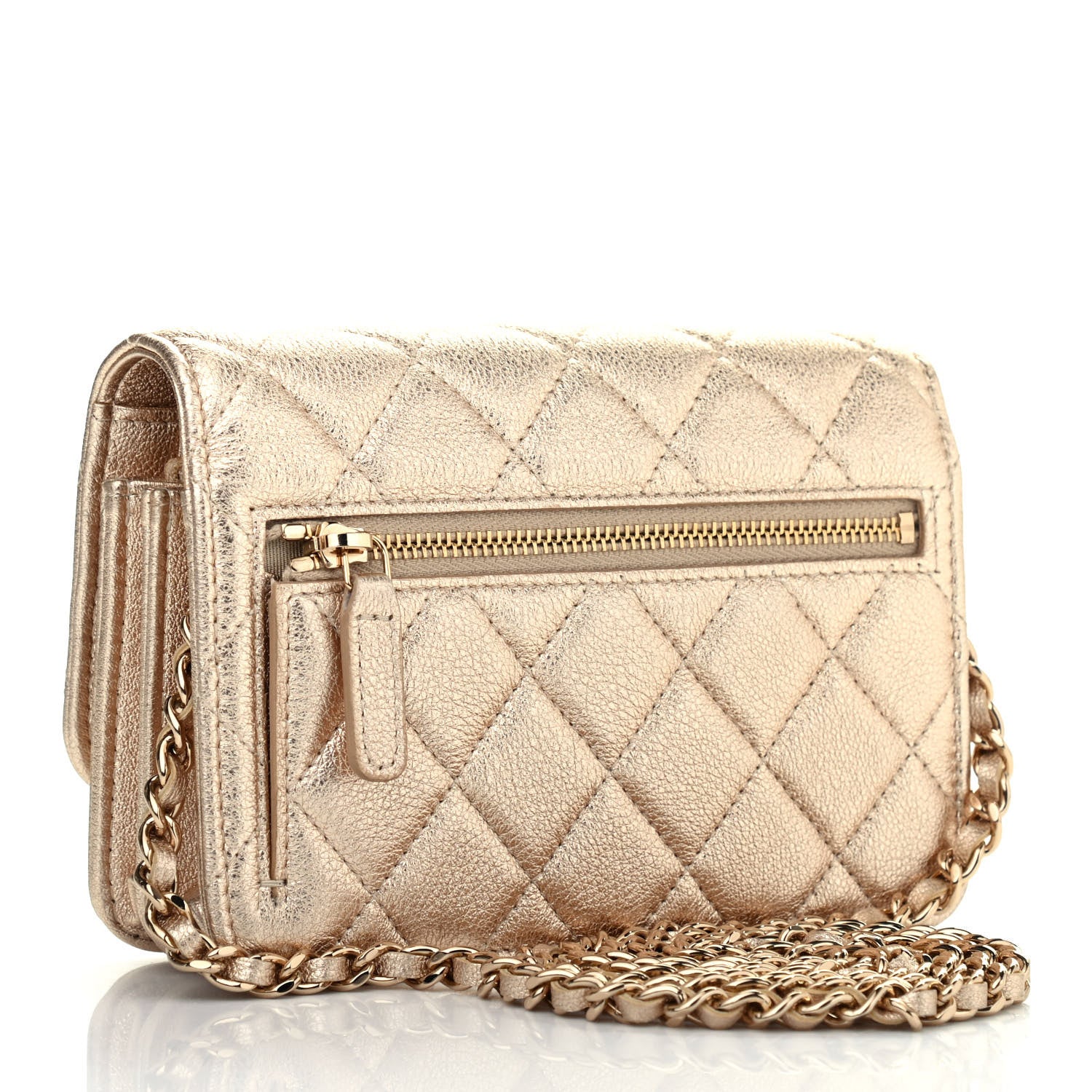 Chanel Metallic Lambskin Quilted Mini Wallet On Chain WOC Gold 2 of 4