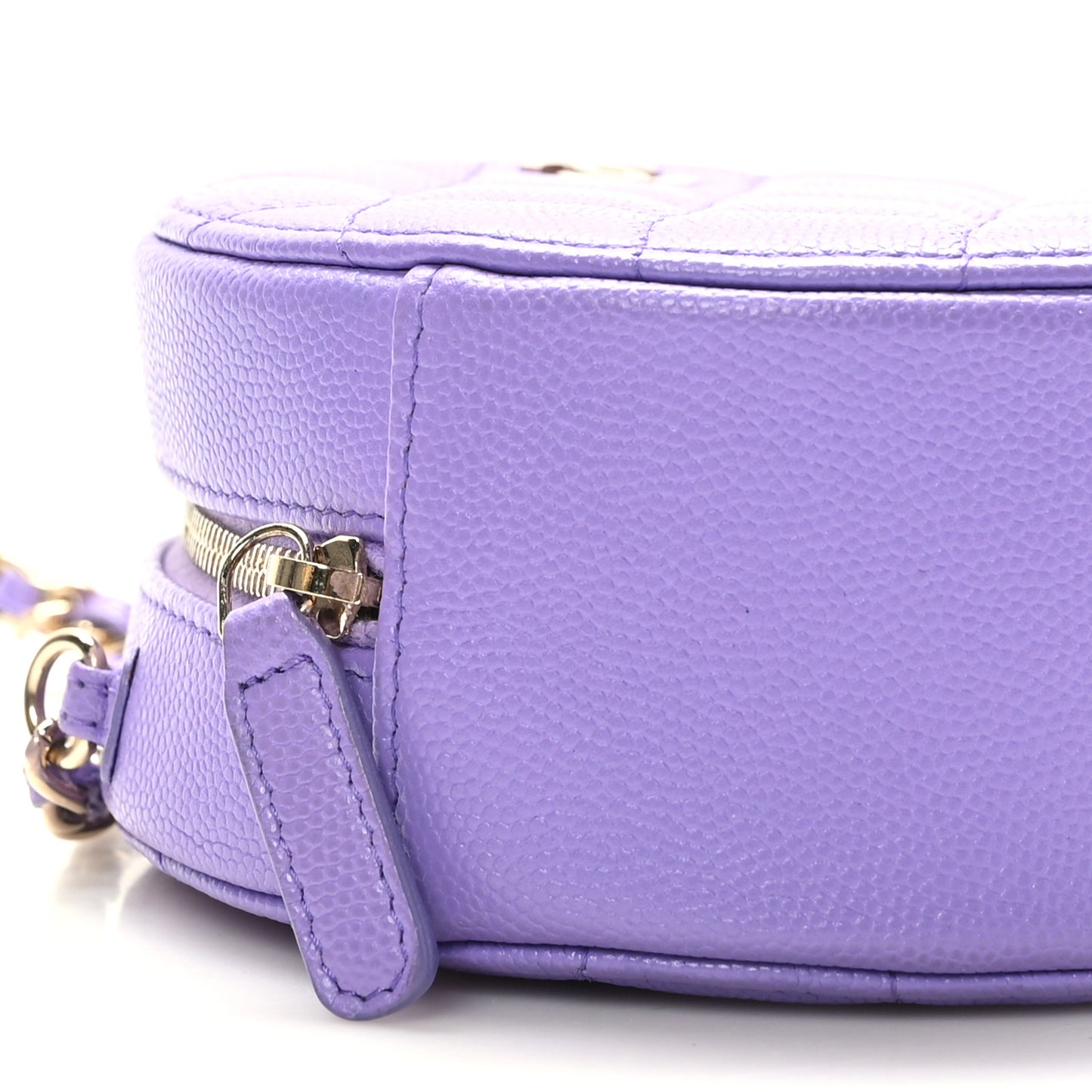Caviar Quilted Round Clutch With Chain Purple