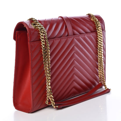 Saint Laurent Grain De Poudre Matelasse Chevron Large Monogram Satchel Lipstick Red 3 of 10