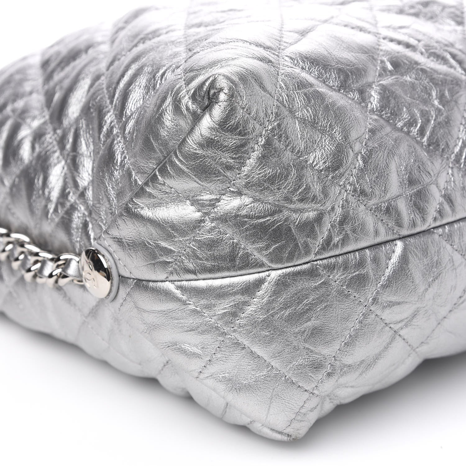 Chanel Metallic Crackled Calfskin Quilted Large Big Bang Hobo Silver 8 of 11