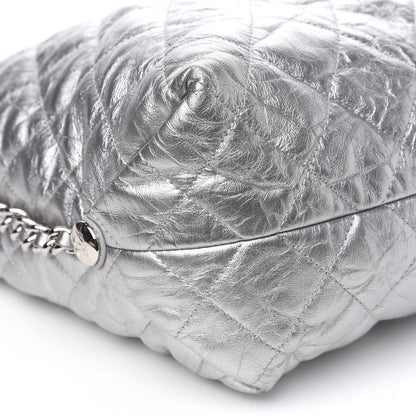 Chanel Metallic Crackled Calfskin Quilted Large Big Bang Hobo Silver 8 of 11