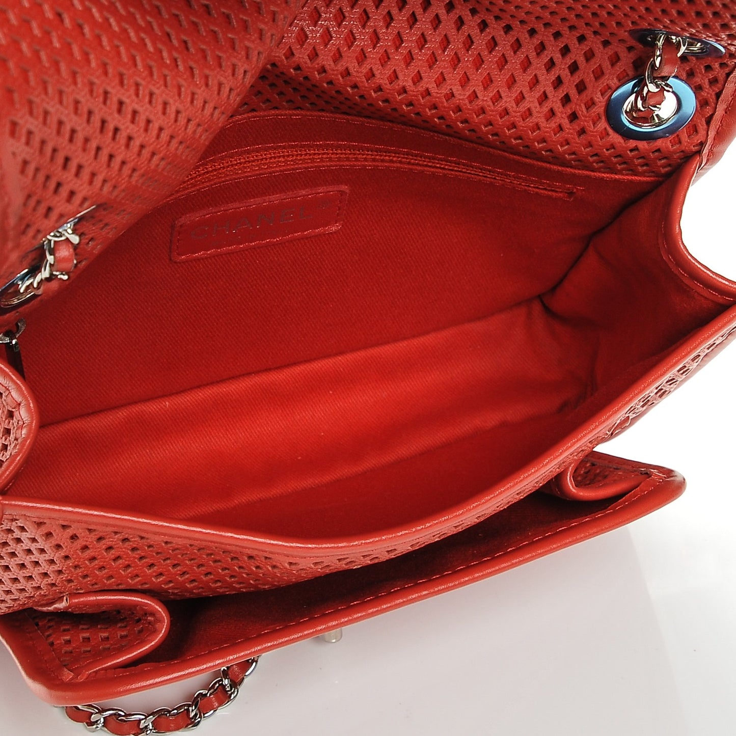 Perforated Calfskin Small Up In The Air Flap Red