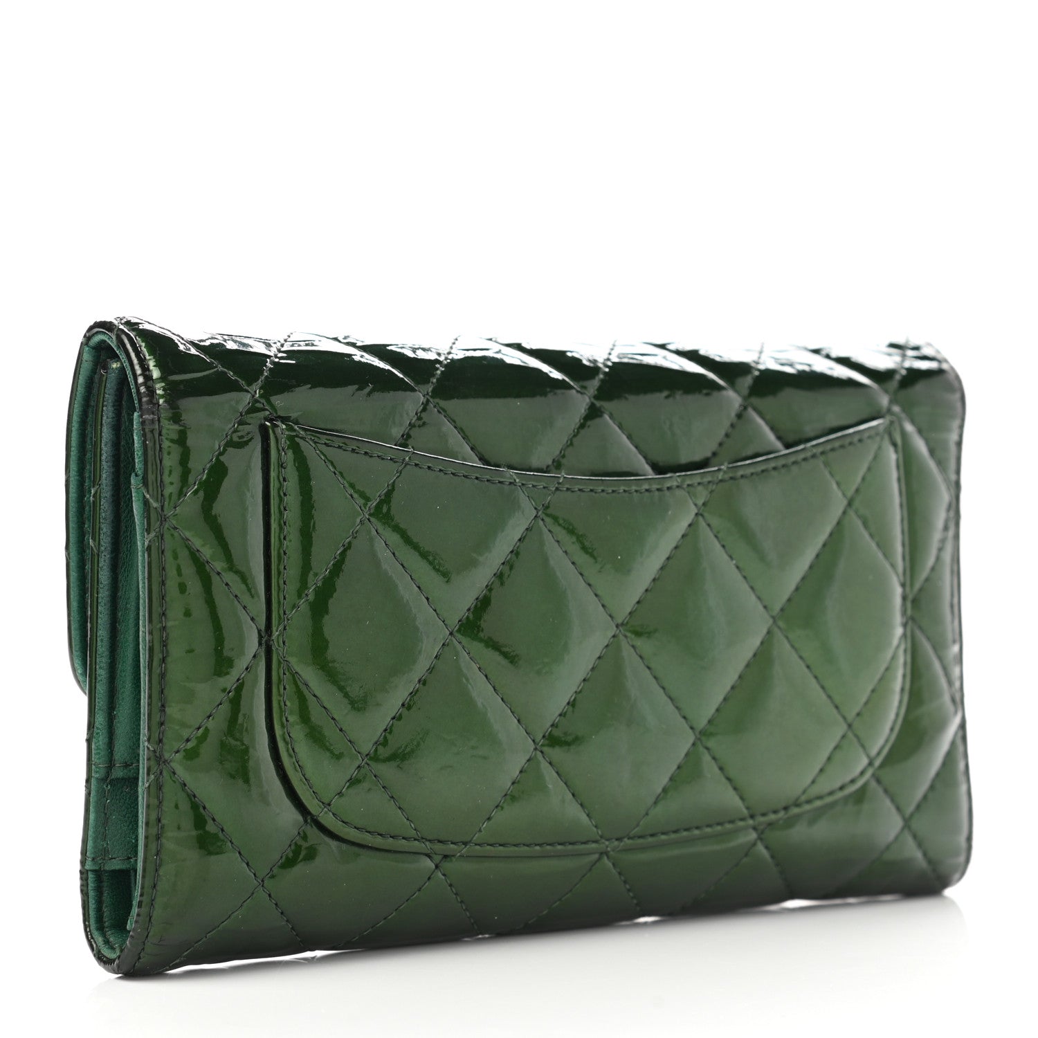 Chanel Patent Quilted Large Flap Wallet Green 3 of 9