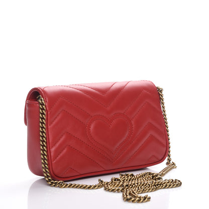 Gucci Calfskin Matelasse Super Mini GG Marmont Shoulder Bag Hibiscus Red 3 of 8