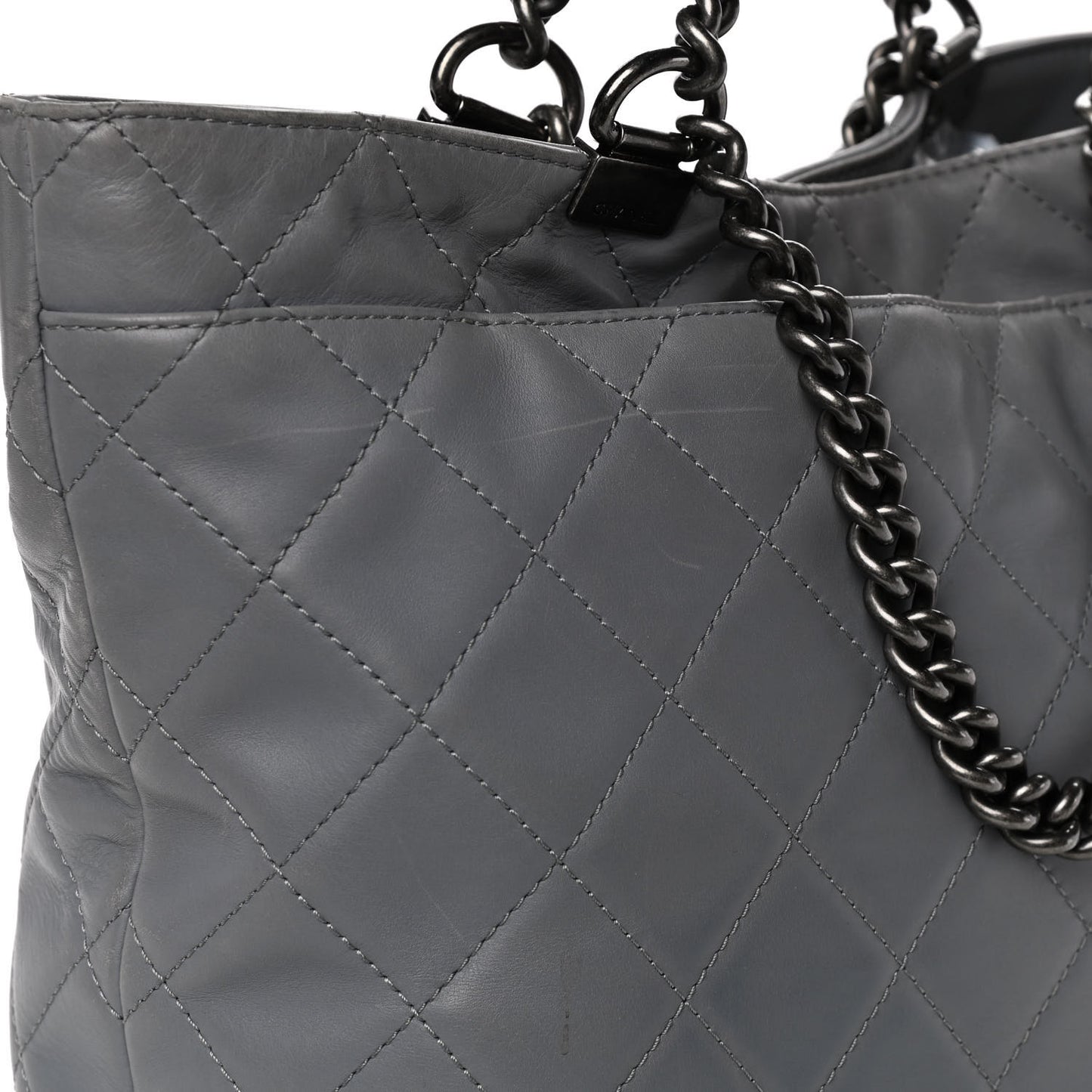 Lambskin Quilted Shopping Tote Grey