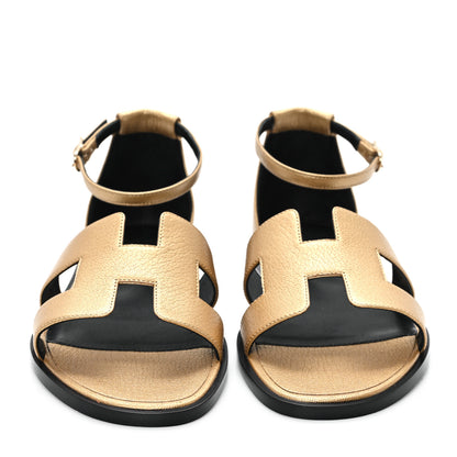 Hermes Metallic Chevre Chamkilight Santorini Sandals 37 Dore 3 of 10