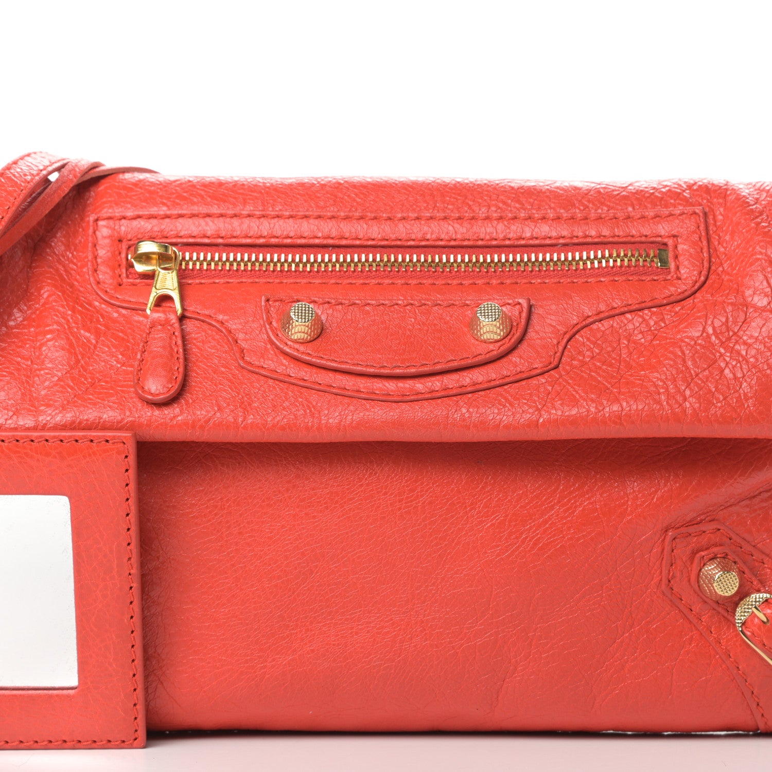 Balenciaga Agneau Giant 12 Gold Hardware Envelope Strap Clutch Rouge Coquelicot 8 of 11