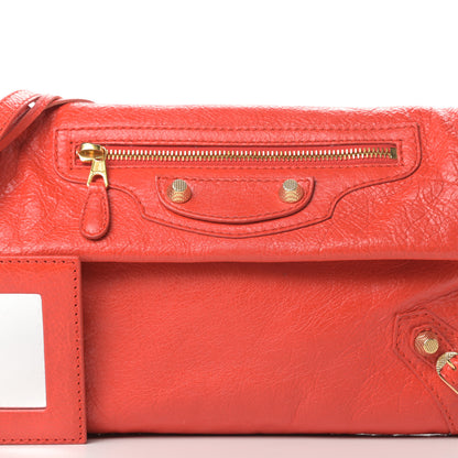Balenciaga Agneau Giant 12 Gold Hardware Envelope Strap Clutch Rouge Coquelicot 8 of 11