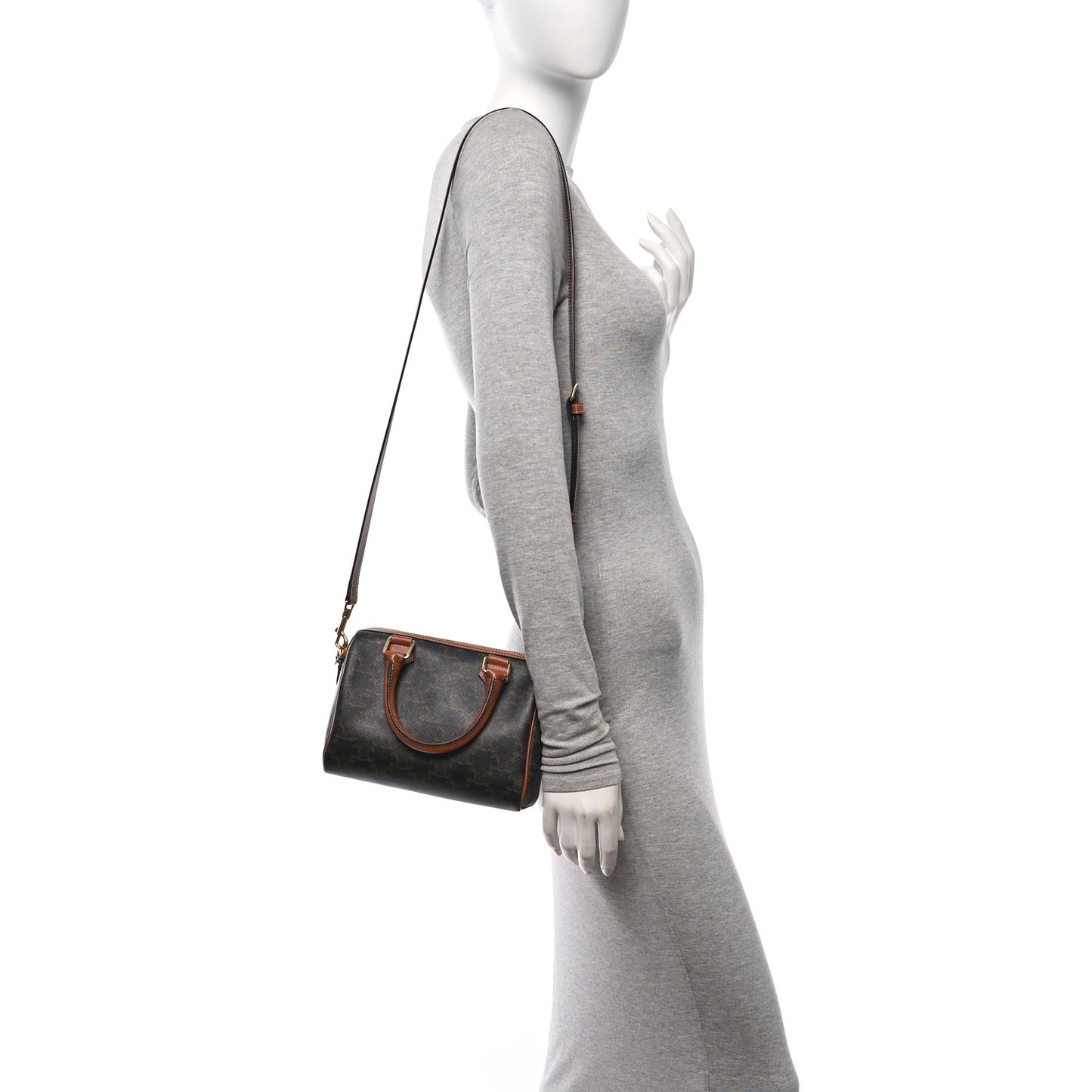 Triomphe Canvas Calfskin Small Boston Bag Tan