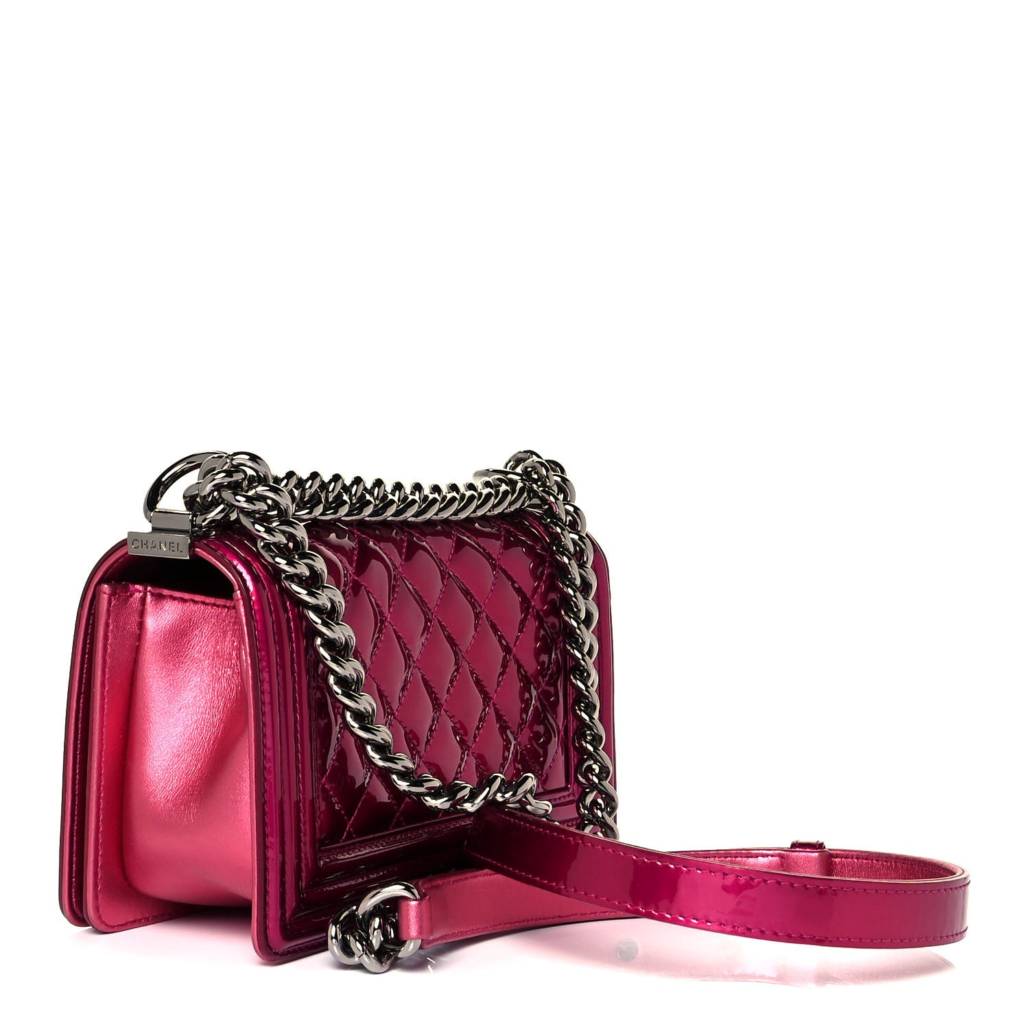 Chanel Metallic Patent Calfskin Quilted Small Boy Flap Pink 3 of 14