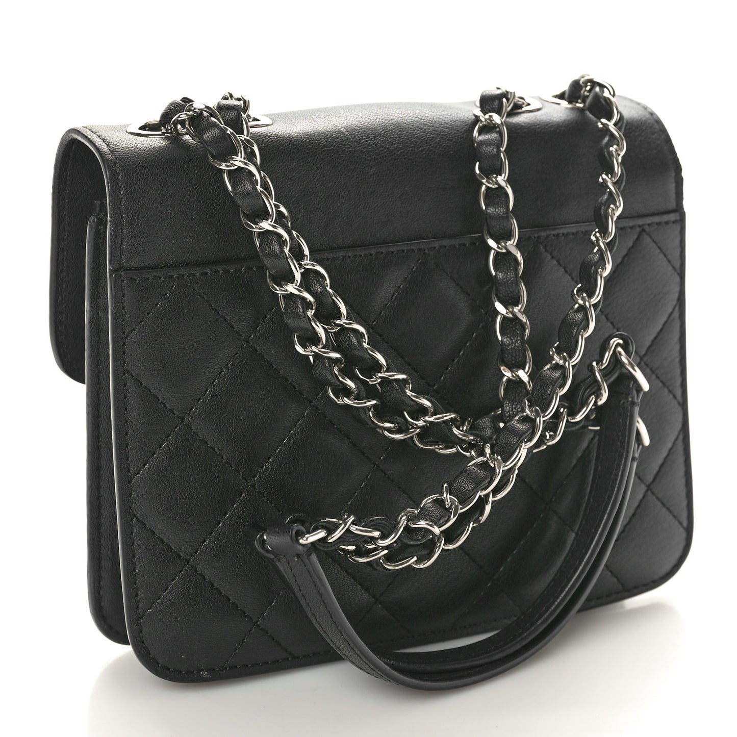 Grained Calfskin Quilted Small CC Box Top Handle Flap Black