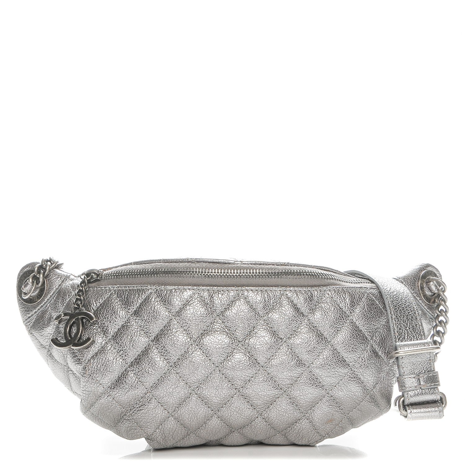 Chanel Metallic Goatskin Quilted Banane Waist Bag Fanny Pack Silver 1 of 6