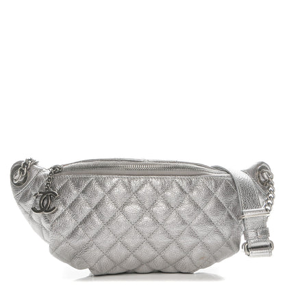 Chanel Metallic Goatskin Quilted Banane Waist Bag Fanny Pack Silver 1 of 6