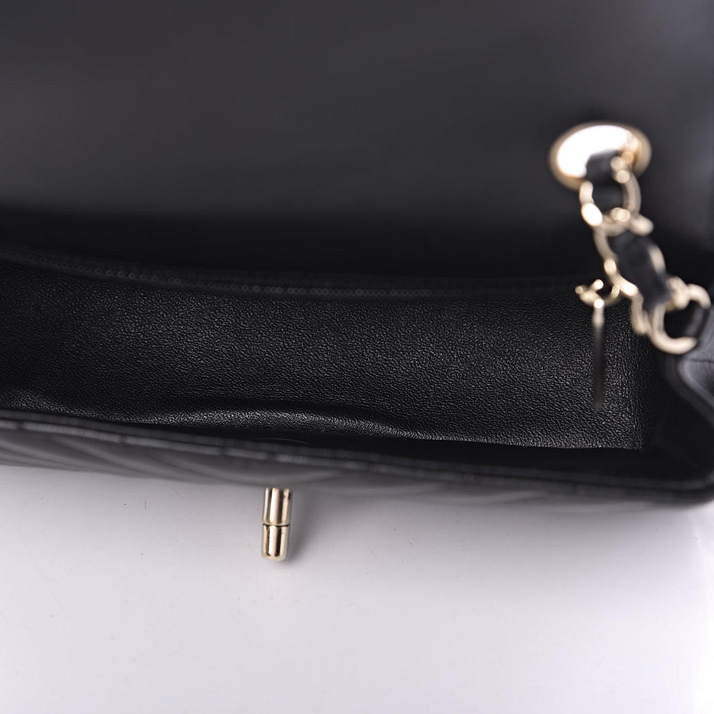 Lambskin Chevron Quilted Mini Rectangular Flap Black