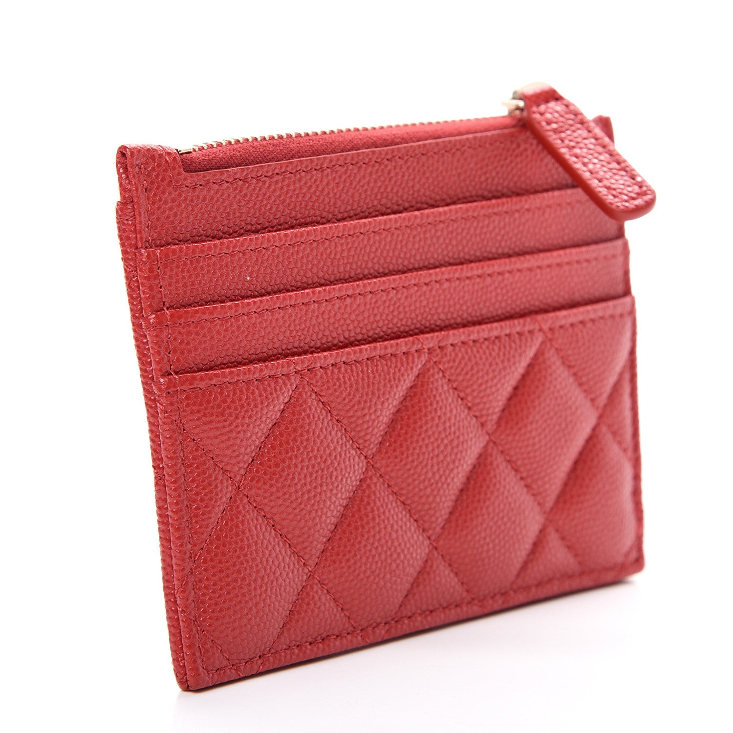 Chanel Caviar Quilted CC Zip Card Holder Red 2 of 7