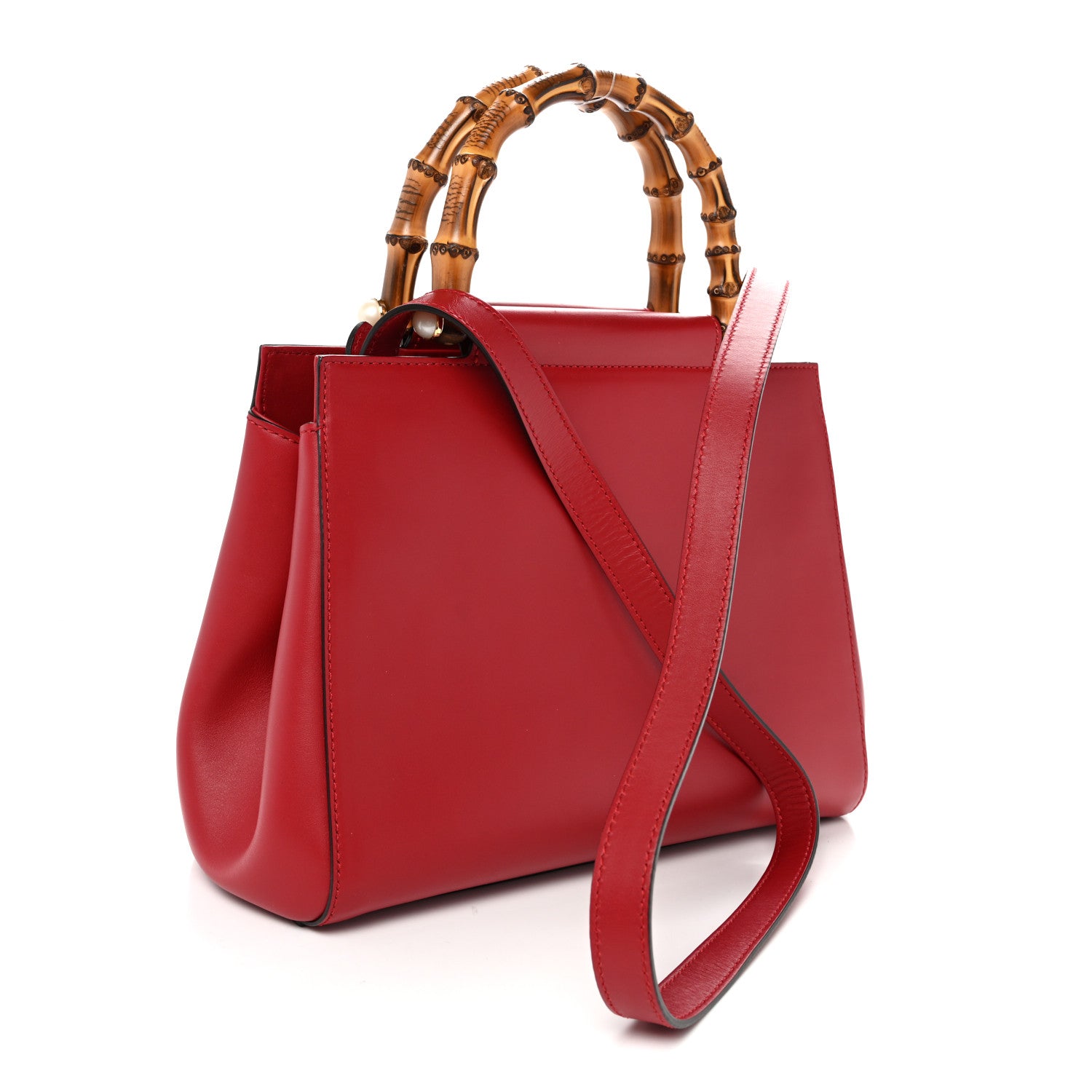 Gucci Nappa Bamboo Small Nymphaea Top Handle Bag Hibiscus Red 3 of 11