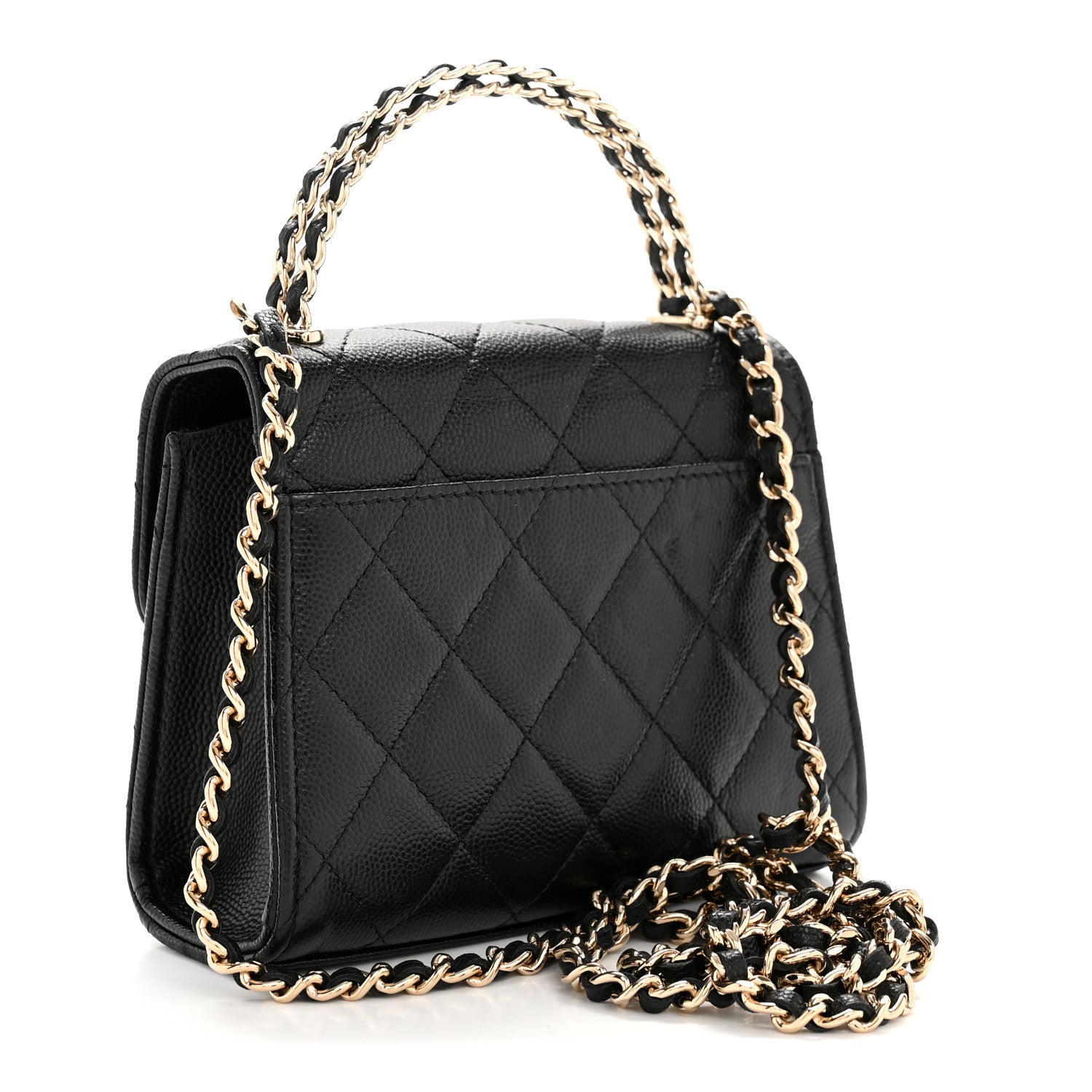 Chanel Caviar Quilted Double Chain Top Handle Flap With Chain Black 3 of 12