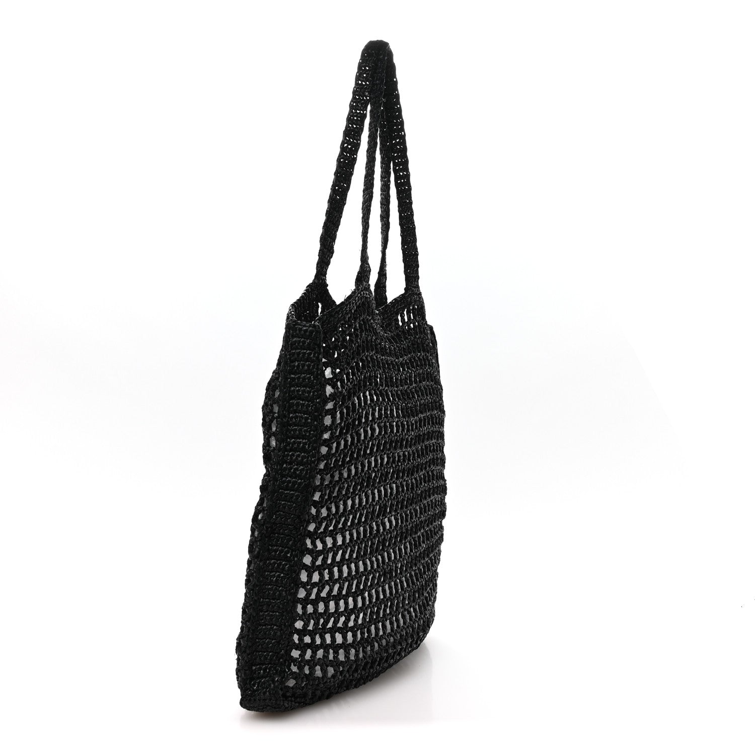 Prada Yarn Raffia Effect Crochet Logo Embroidered Tote Bag Black 3 of 9