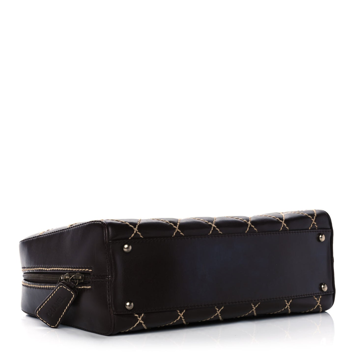 Calfskin Contrast Stitch Surpique Bowler Dark Brown