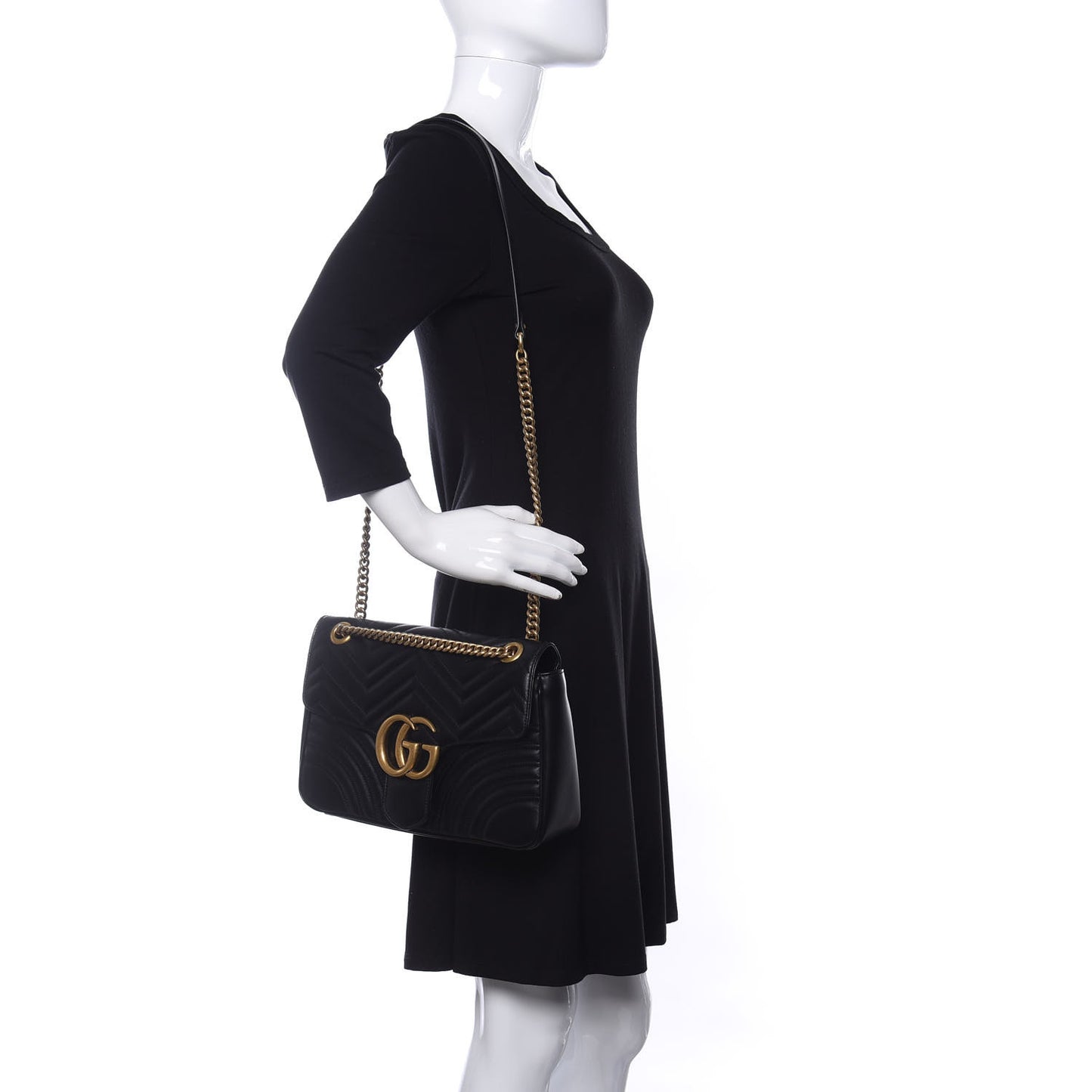 Calfskin Matelasse Medium GG Marmont Shoulder Bag Black
