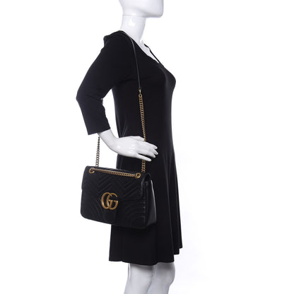 Gucci Calfskin Matelasse Medium GG Marmont Shoulder Bag Black 2 of 10