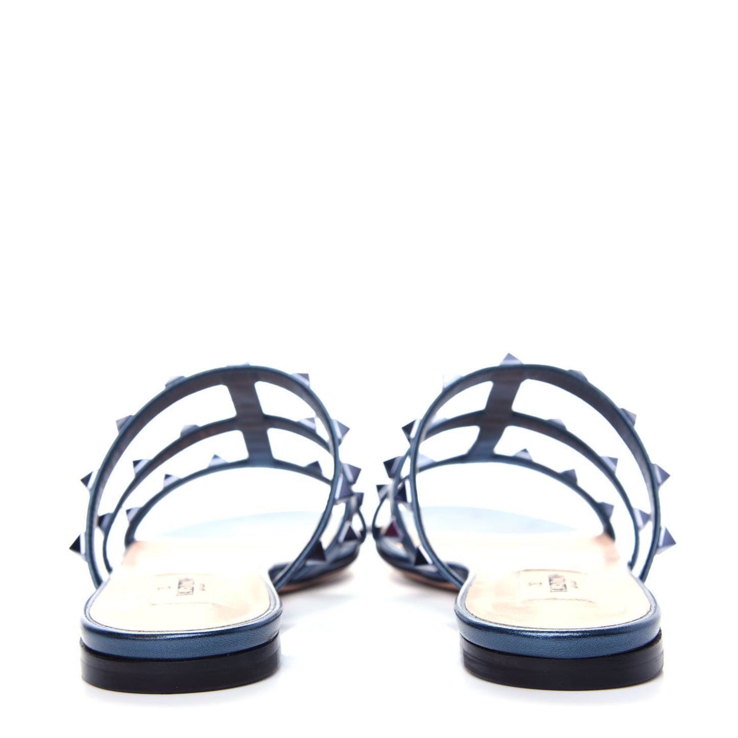 Metallic Nappa Rockstud Caged Flat Slide Sandals 36 Marine