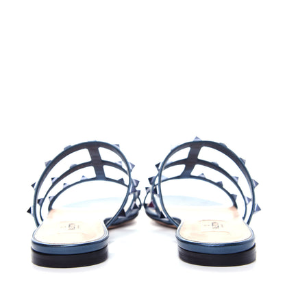 Valentino Garavani Metallic Nappa Rockstud Caged Flat Slide Sandals 36 Marine 7 of 11