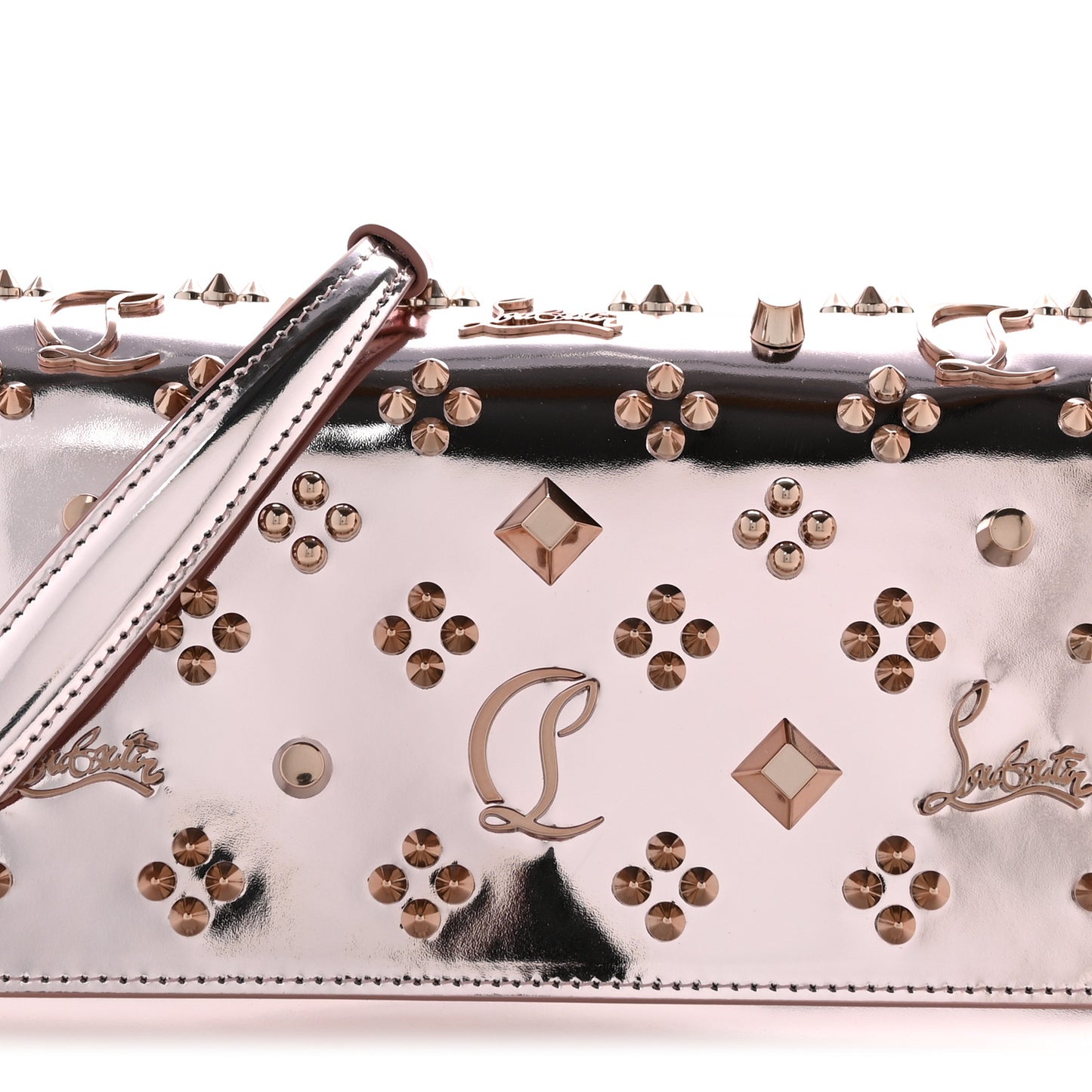 Metallic Patent Calfskin Spikes Loubinthesky Paloma Clutch Vintage Rose