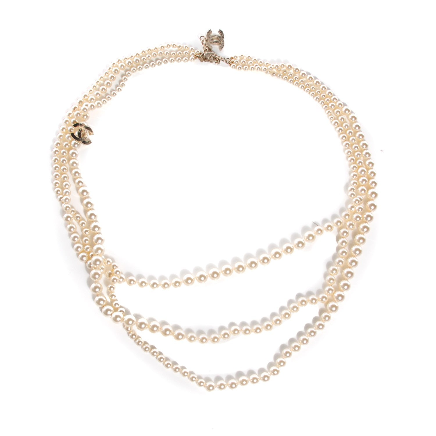 Chanel Pearl Multistrand CC Long Necklace Gold 1 of 4