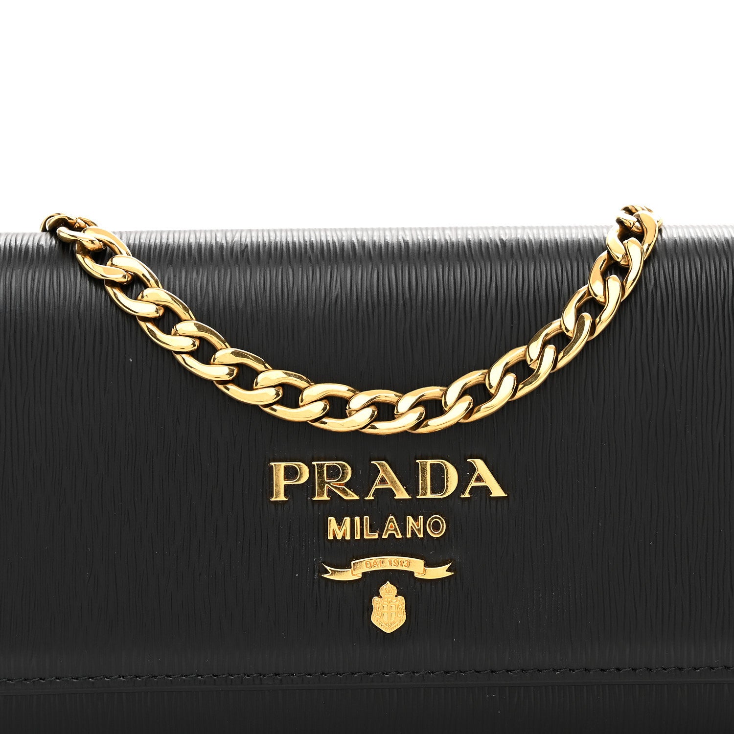 Prada Vitello Move Metal Oro Chain Wallet Black 5 of 10