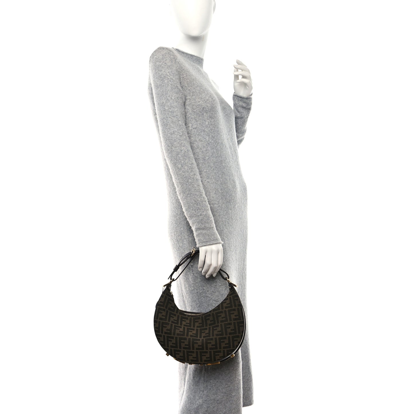 Fabric Jacquard Vitello Grace FF 1974 Small Fendigraphy Hobo Bag Tobacco Moro Ebano