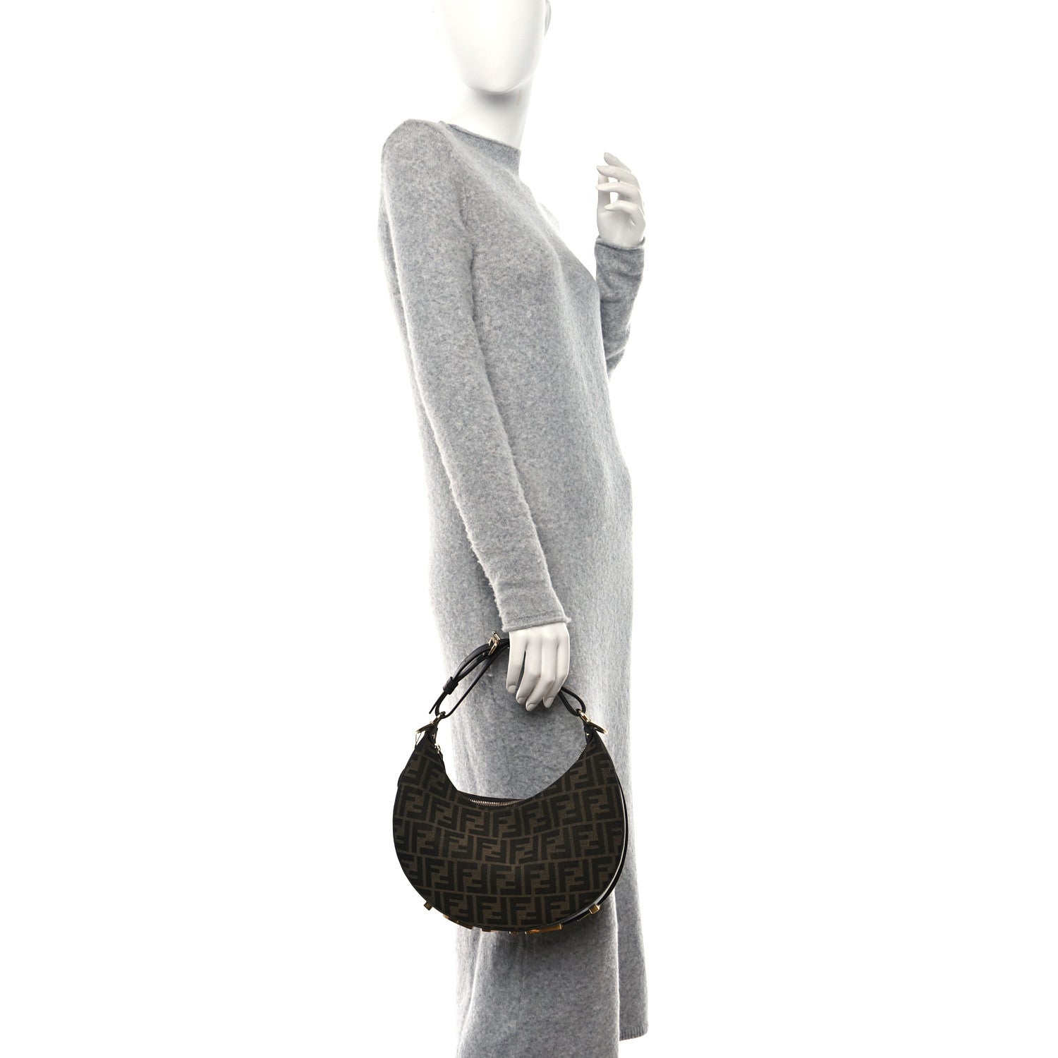 Fendi Fabric Jacquard Vitello Grace FF 1974 Small Fendigraphy Hobo Bag Tobacco Moro Ebano 2 of 9