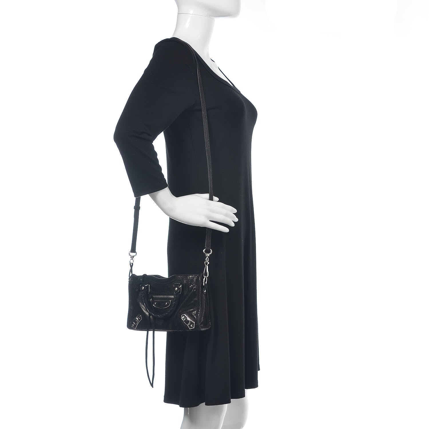 Balenciaga Lizard Embossed Agneau Silver Metallic Edge Hardware Nano City Black 2 of 10