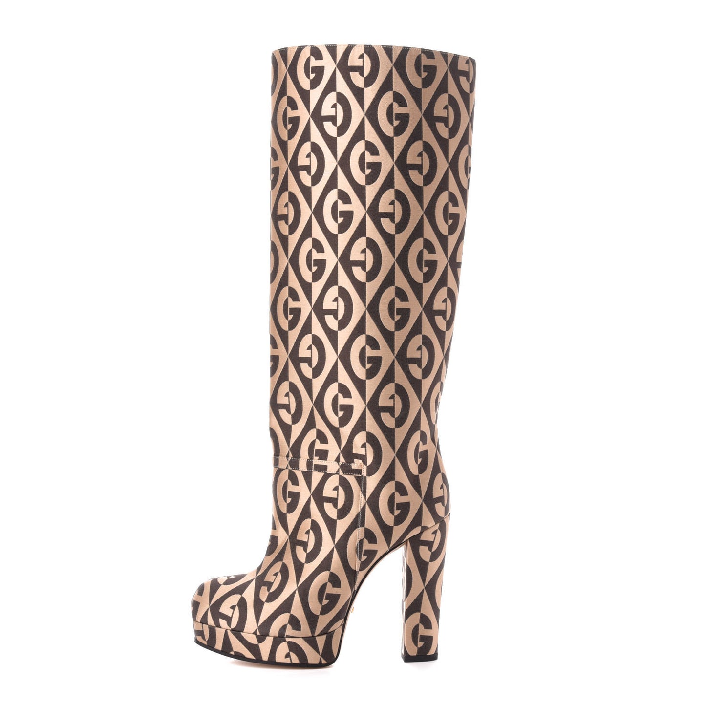 Fabric G Rhombus Print Platform Boots 36 Beige Cocoa