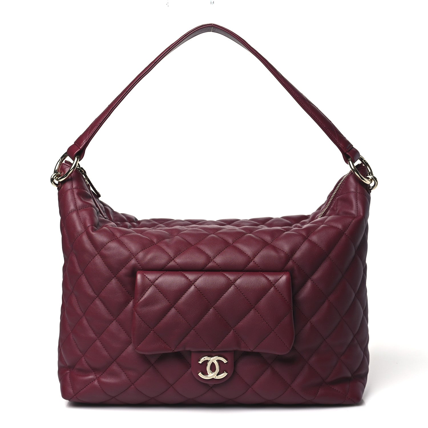Chanel Calfskin Quilted Large Coco Mellow Hobo Burgundy 1 of 12