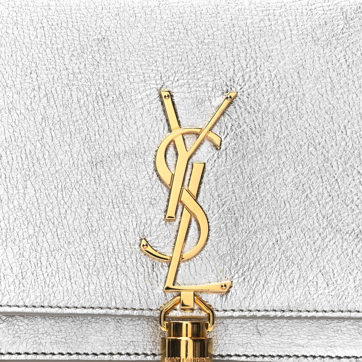 Saint Laurent Metallic Calfskin Kate Monogram Tassel Chain Wallet Silver 8 of 12