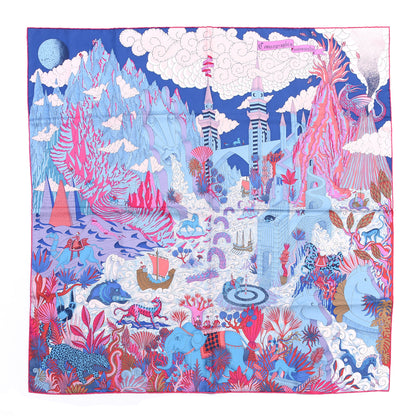 Hermes Silk Cosmographia Universalis Scarf 90 Bleu Jean Rose Vif 1 of 4