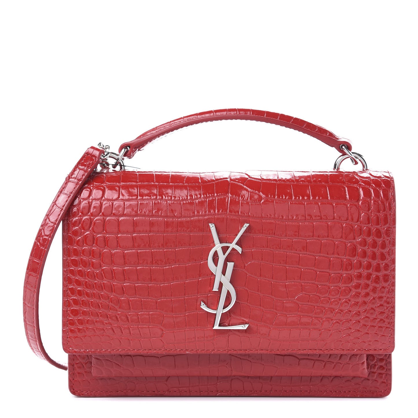 Calfskin Crocodile Embossed Monogram Sunset Chain Wallet Rouge Eros