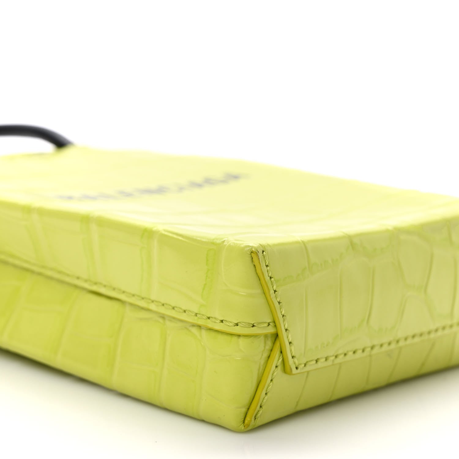Balenciaga Calfskin Crocodile Embossed Logo Shopping Phone Holder Bag Lime 7 of 8