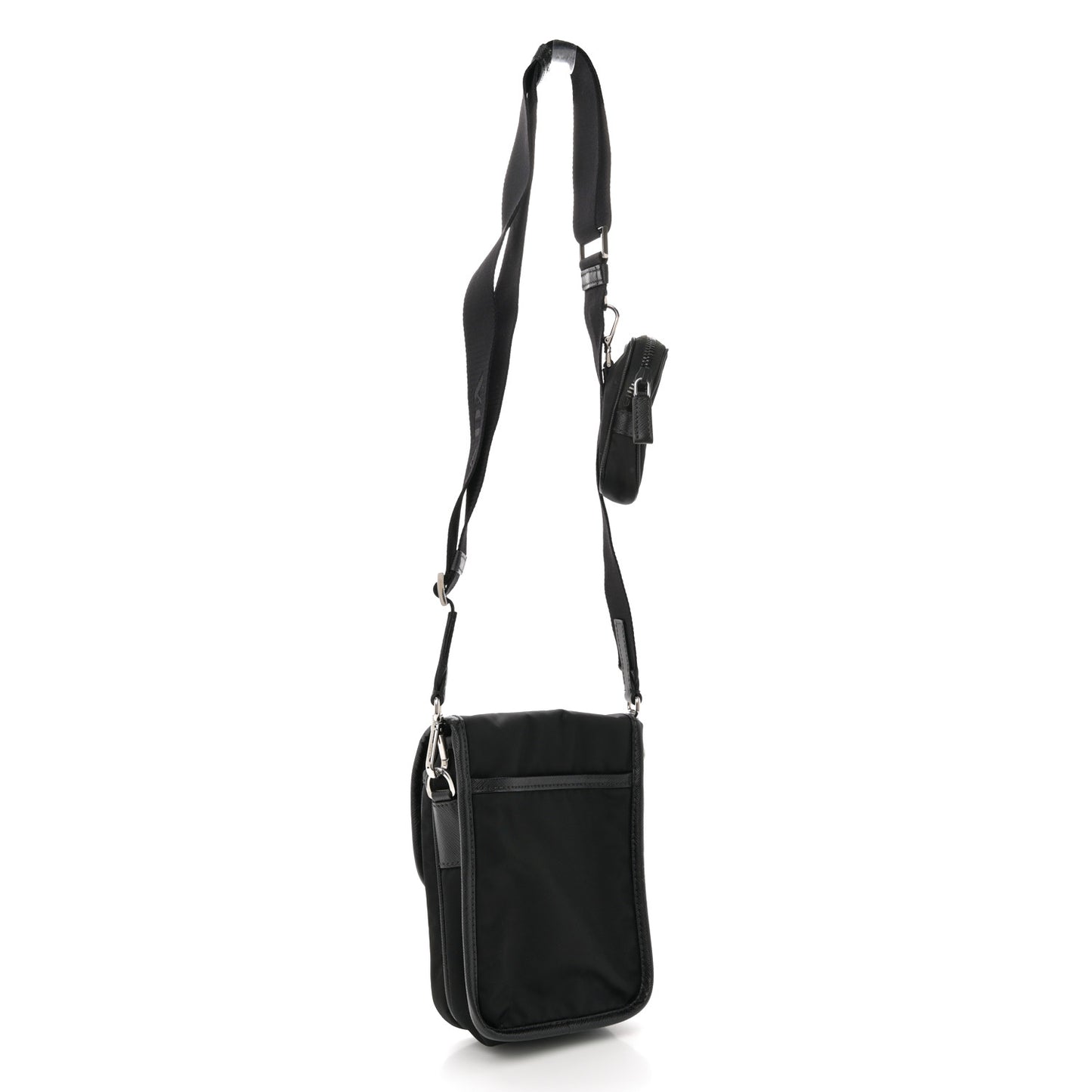 Re-Nylon Saffiano Mini Pocket Single Snap Buckle Messenger Bag Black