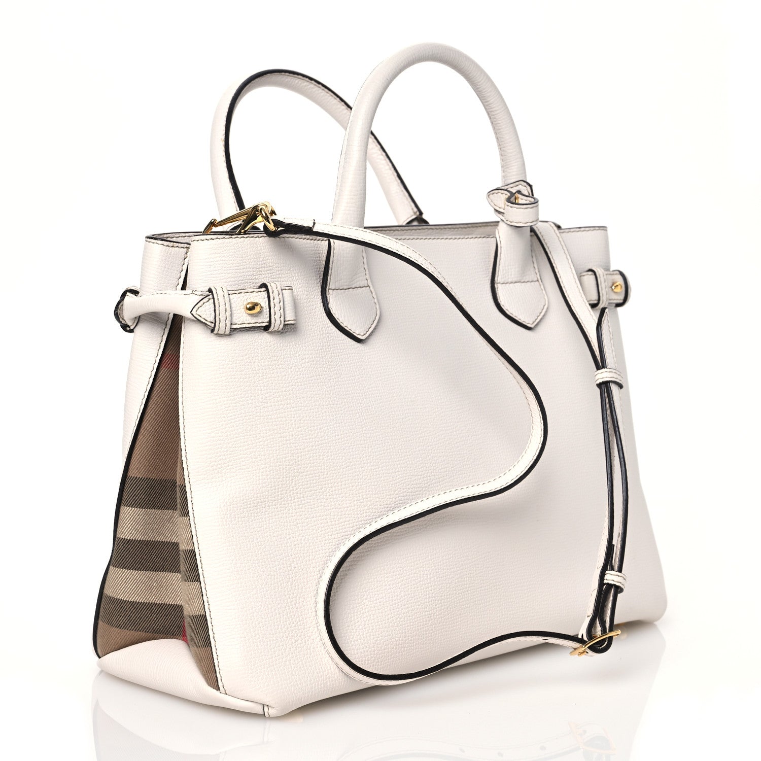 Burberry Derby Calfskin House Check Medium Banner Tote Limestone 3 of 13
