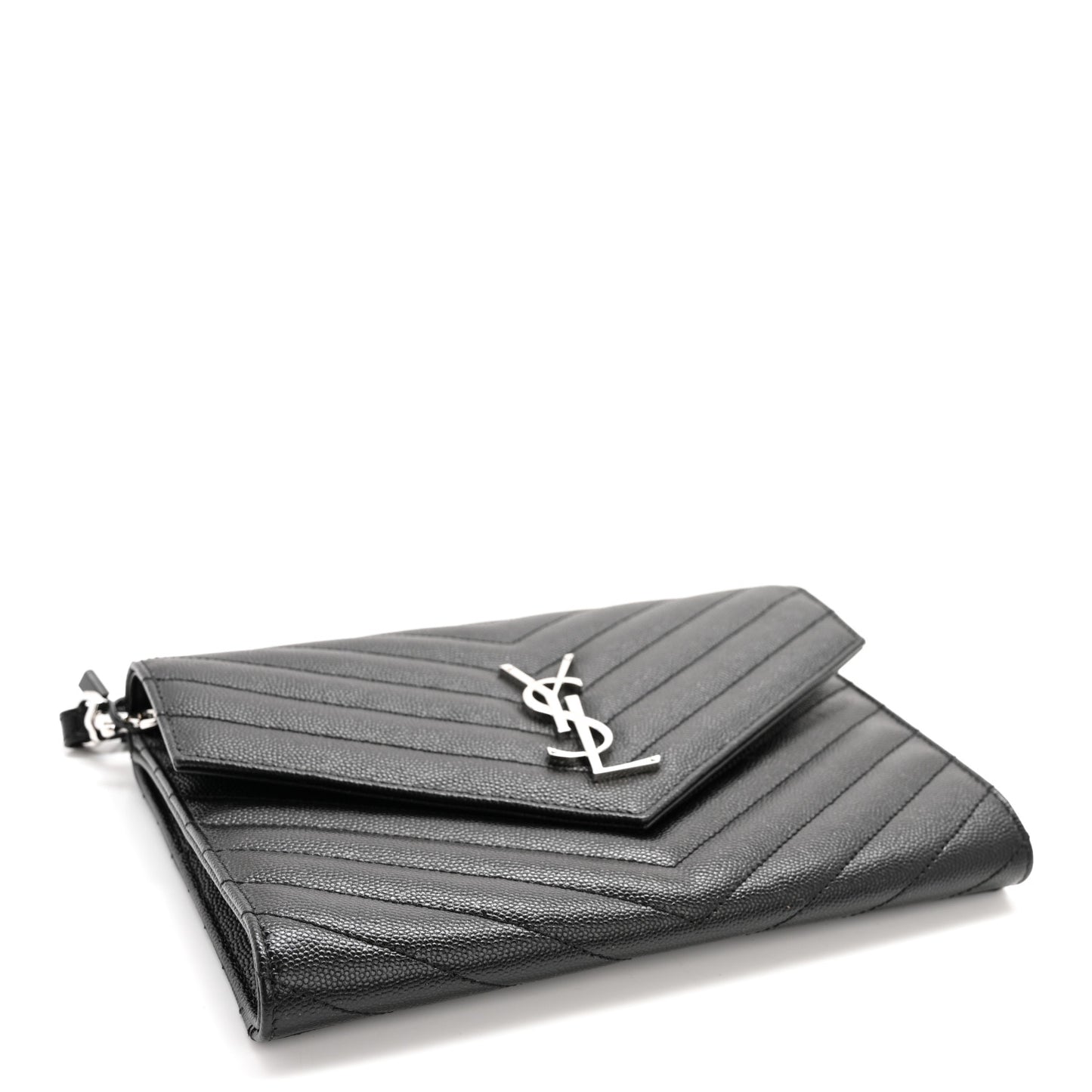 Grain De Poudre Matelasse Chevron Monogram Envelope Clutch Black