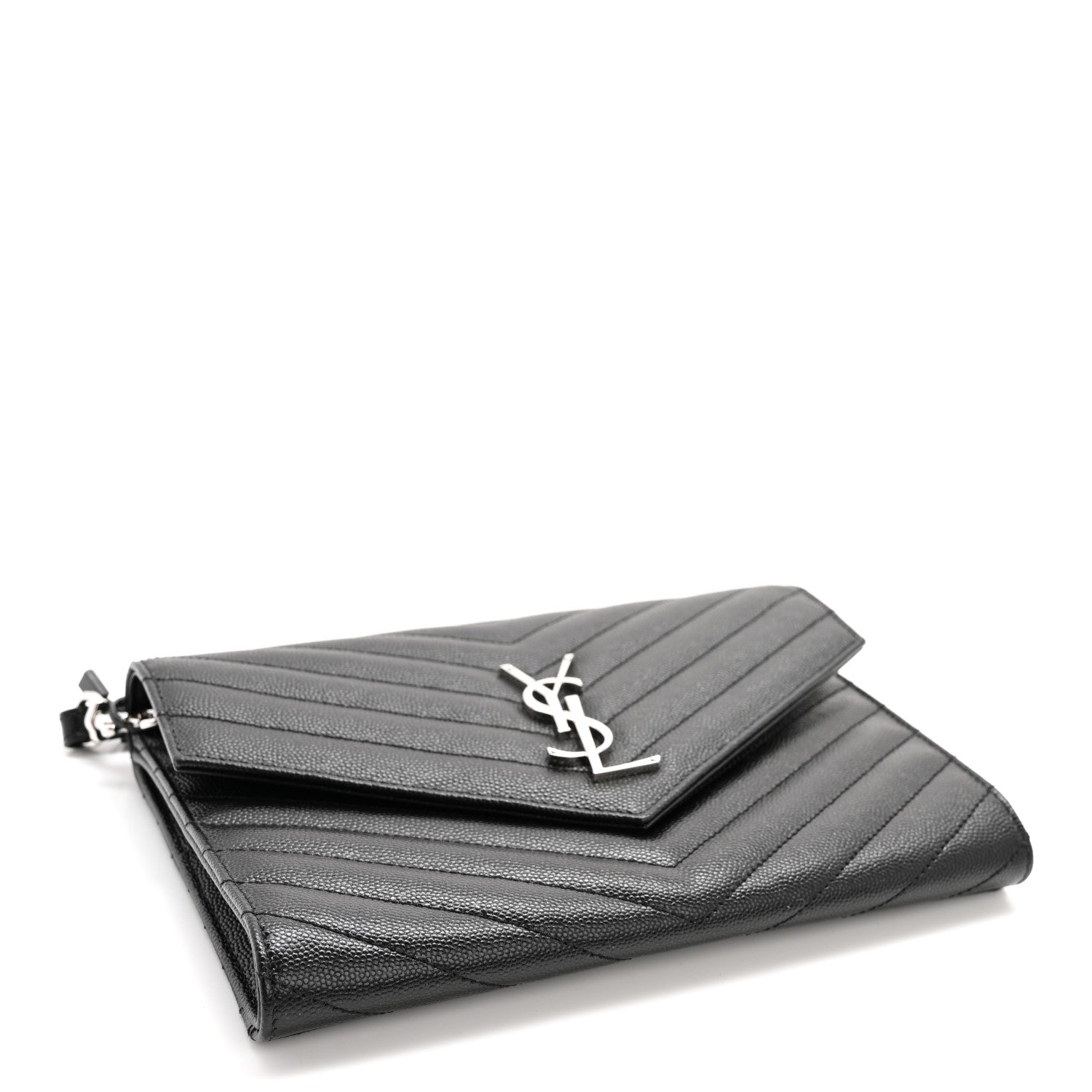 Saint Laurent Grain De Poudre Matelasse Chevron Monogram Envelope Clutch Black 2 of 8