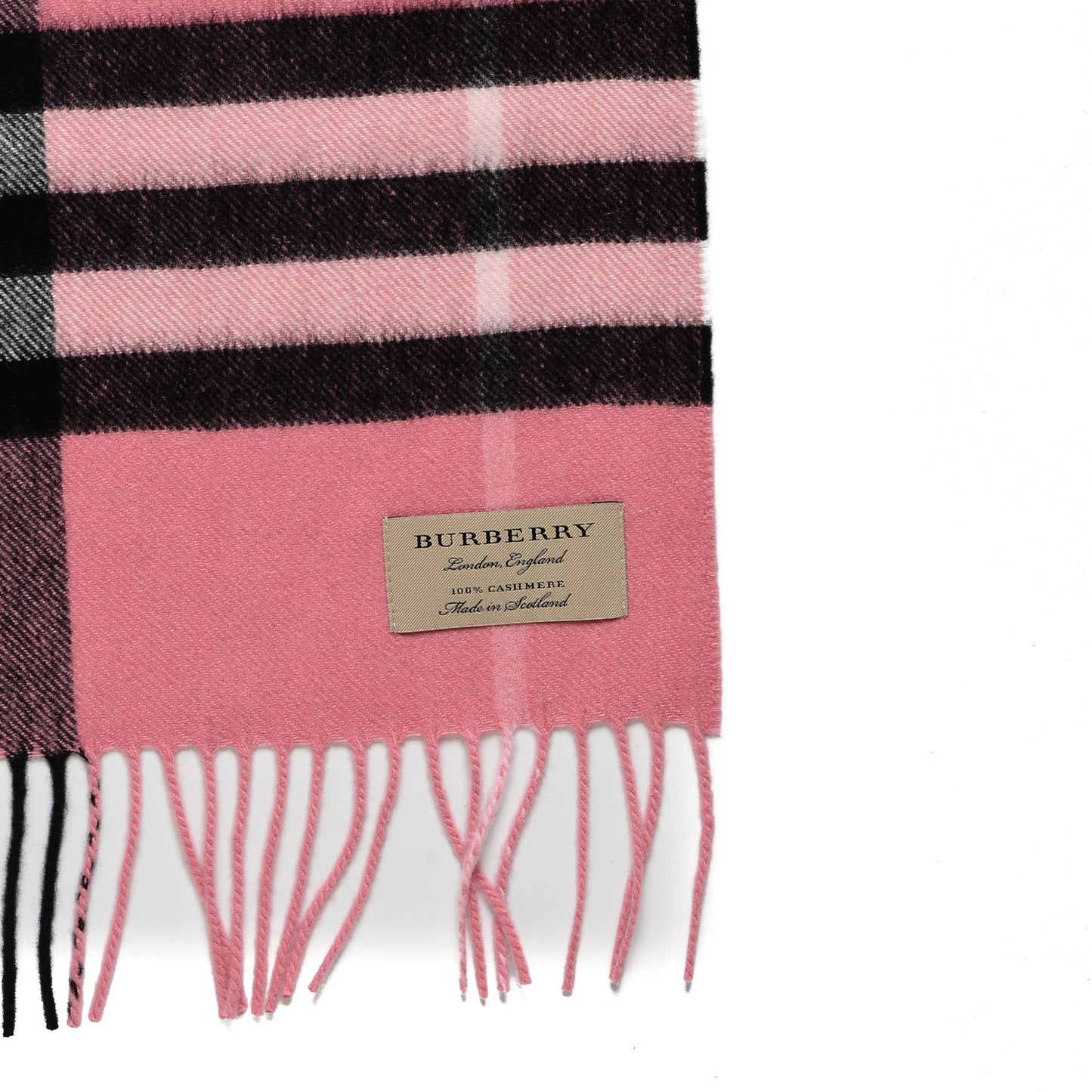 Cashmere Giant Check Icon Stripe Fringe Scarf Rose Pink