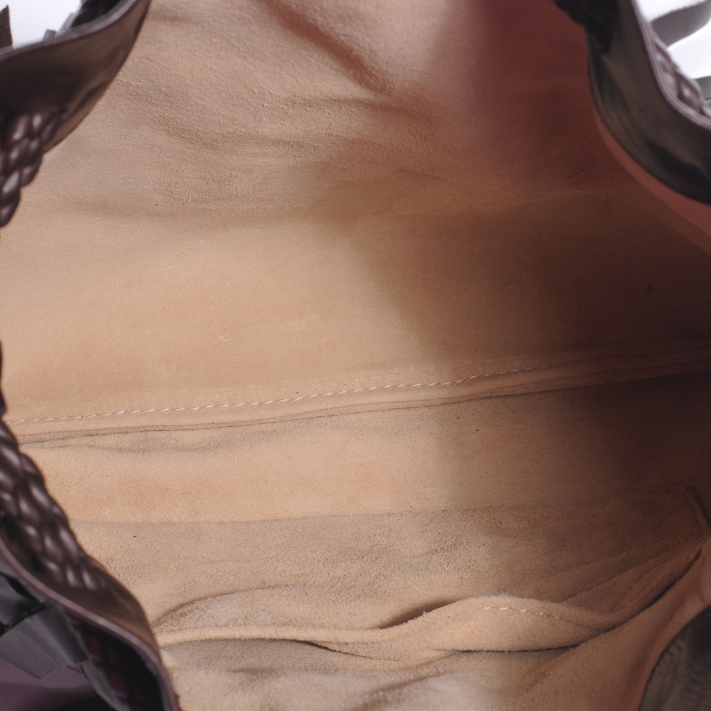 Lambskin Intrecciato Drawstring Fringe Pochette Brown